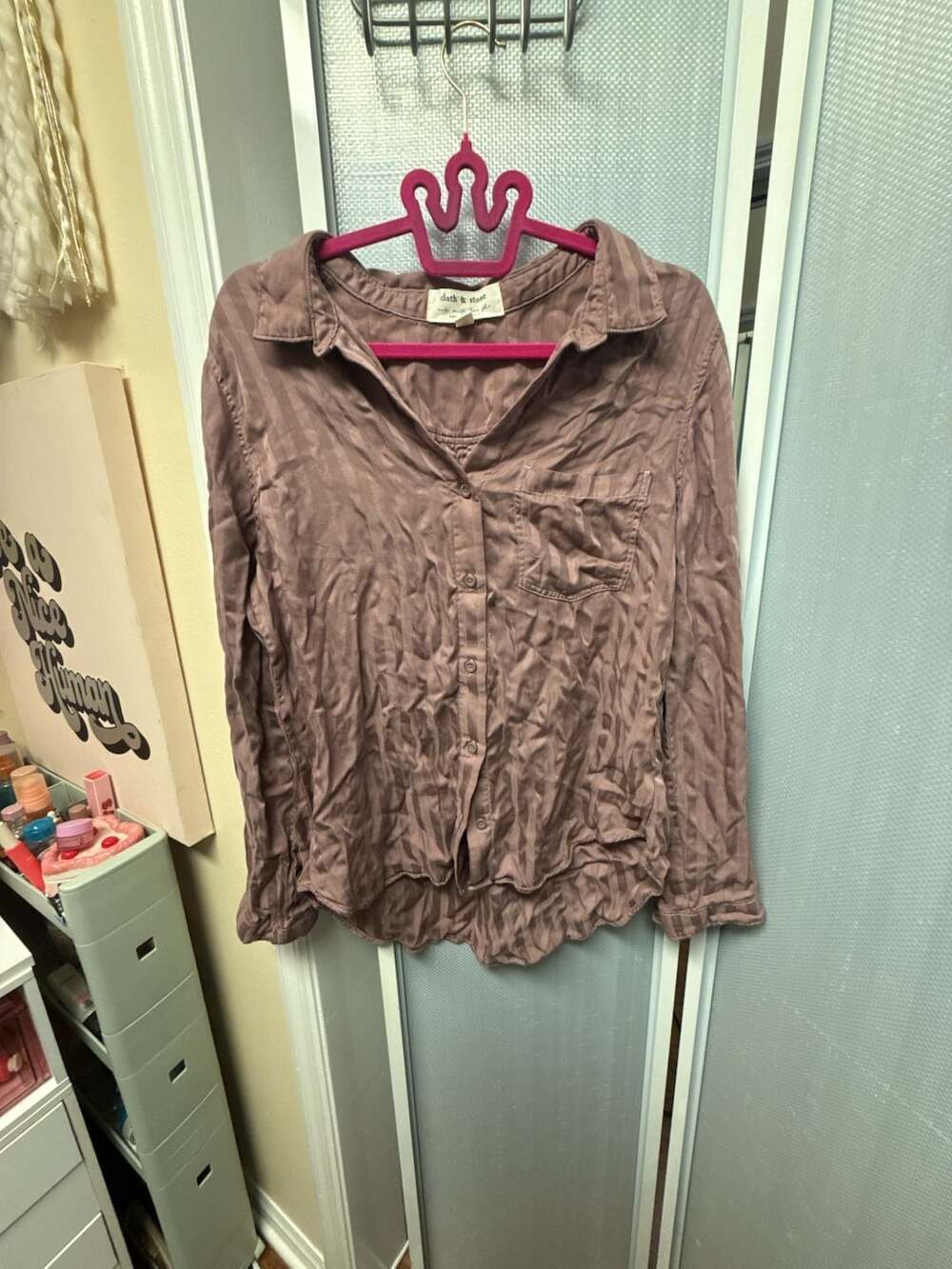 Cloth & Stone Button Down Shirt Size L Mauve Striped Blouse